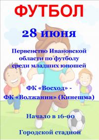 28 июня на Городском стадионе состоится футбольный матч в рамках Первенства Ивановской области по футболу среди младших юношей! 